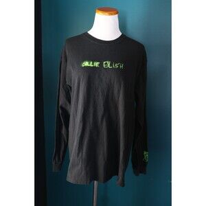 Billie Eilish Black Spray Paint Green Glow Long Sleeve Shirt Concert Size Large